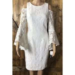 X By Xscape White Cold Shoulder Lace Dress Size 4